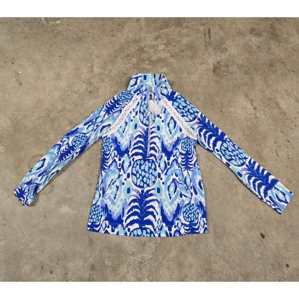 Lilly Pulitzer Women's Tropi Call Me Blue/Purple Pineapple Lace Popover Size XS